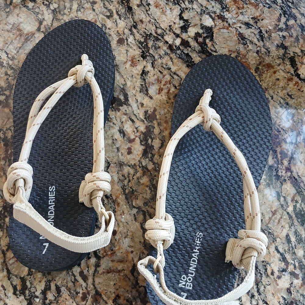 No Boundaries Black and Cream Rope Tie Sandals